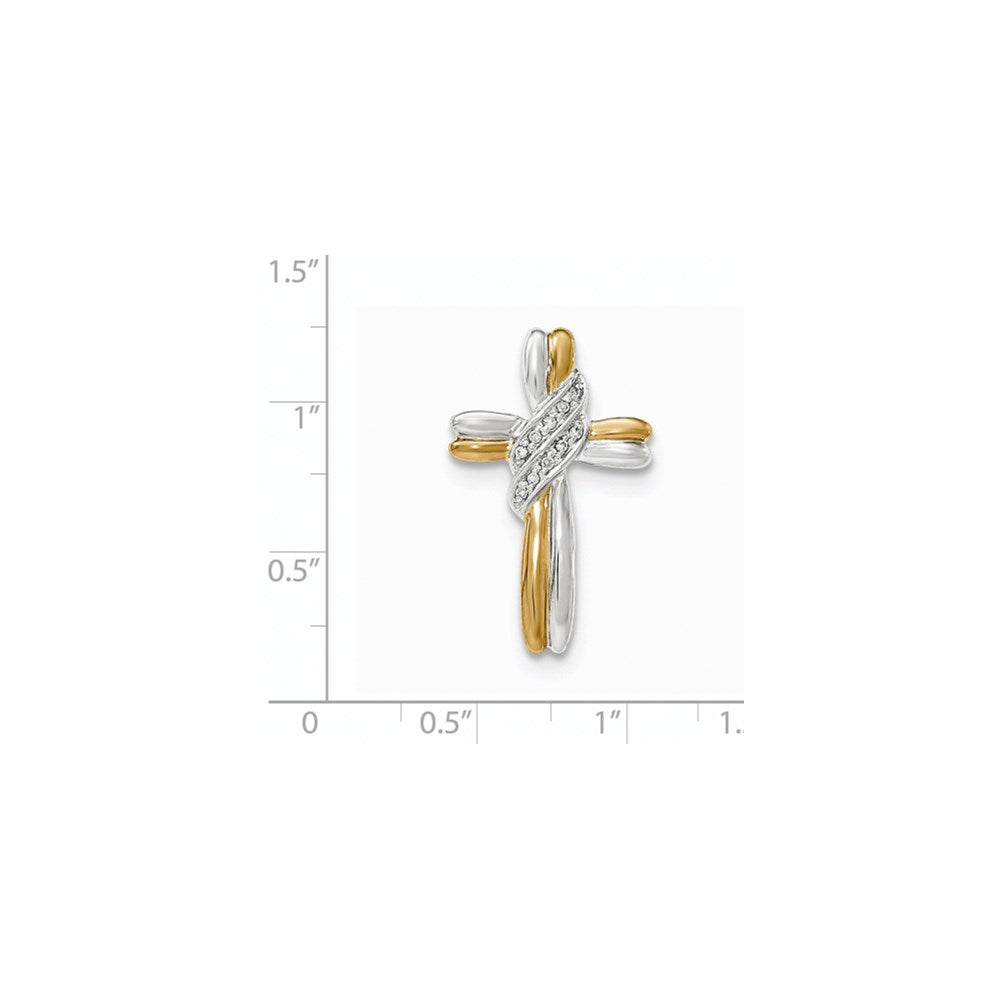 14k Yellow Gold Real Diamond w/Rhodium Accents Cross Pendant