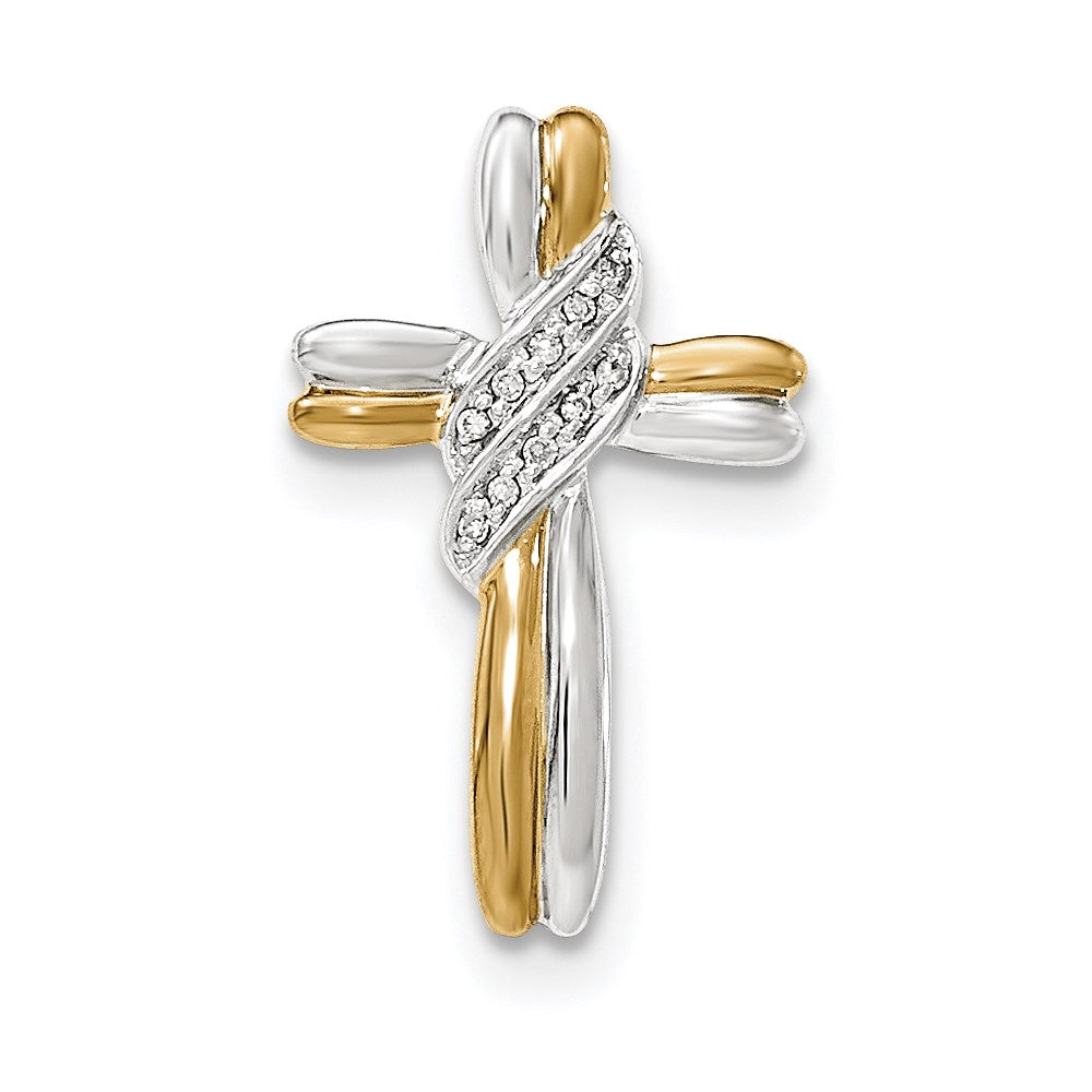 14k Yellow Gold Real Diamond w/Rhodium Accents Cross Pendant