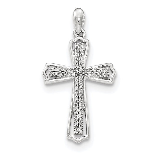 14K White Gold Real Diamond Cross Pendant