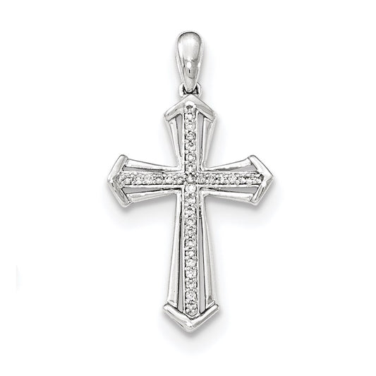 14K White Gold Real Diamond Cross Pendant