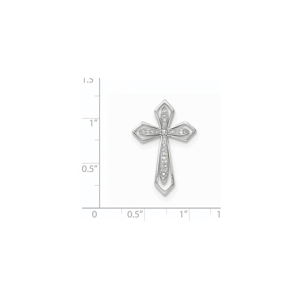 14k White Gold Polished Real Diamond Cross Chain Slide Pendant