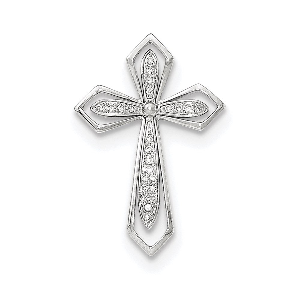 14k White Gold Polished Real Diamond Cross Chain Slide Pendant