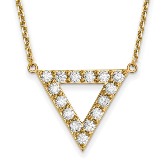 14K Yellow Gold VS Quality Real Diamond 20mm Triangle Necklace