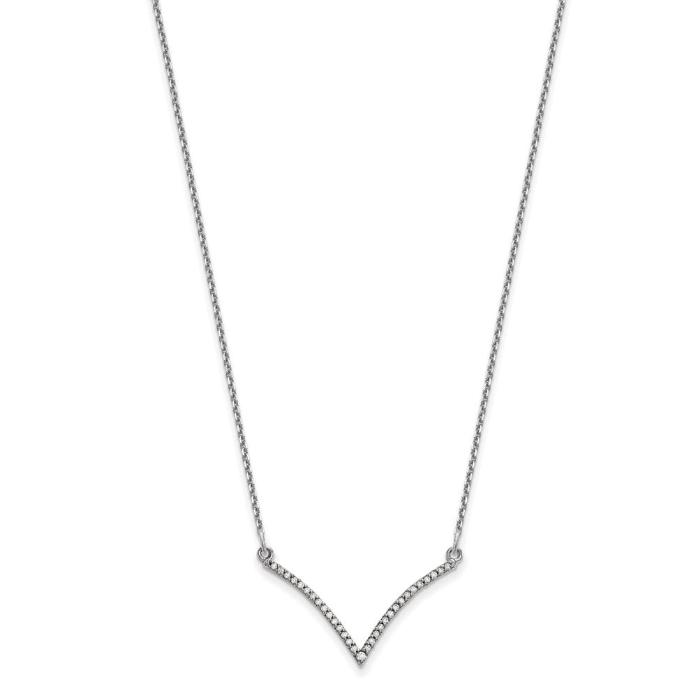 14k White Gold Real Diamond V Necklace