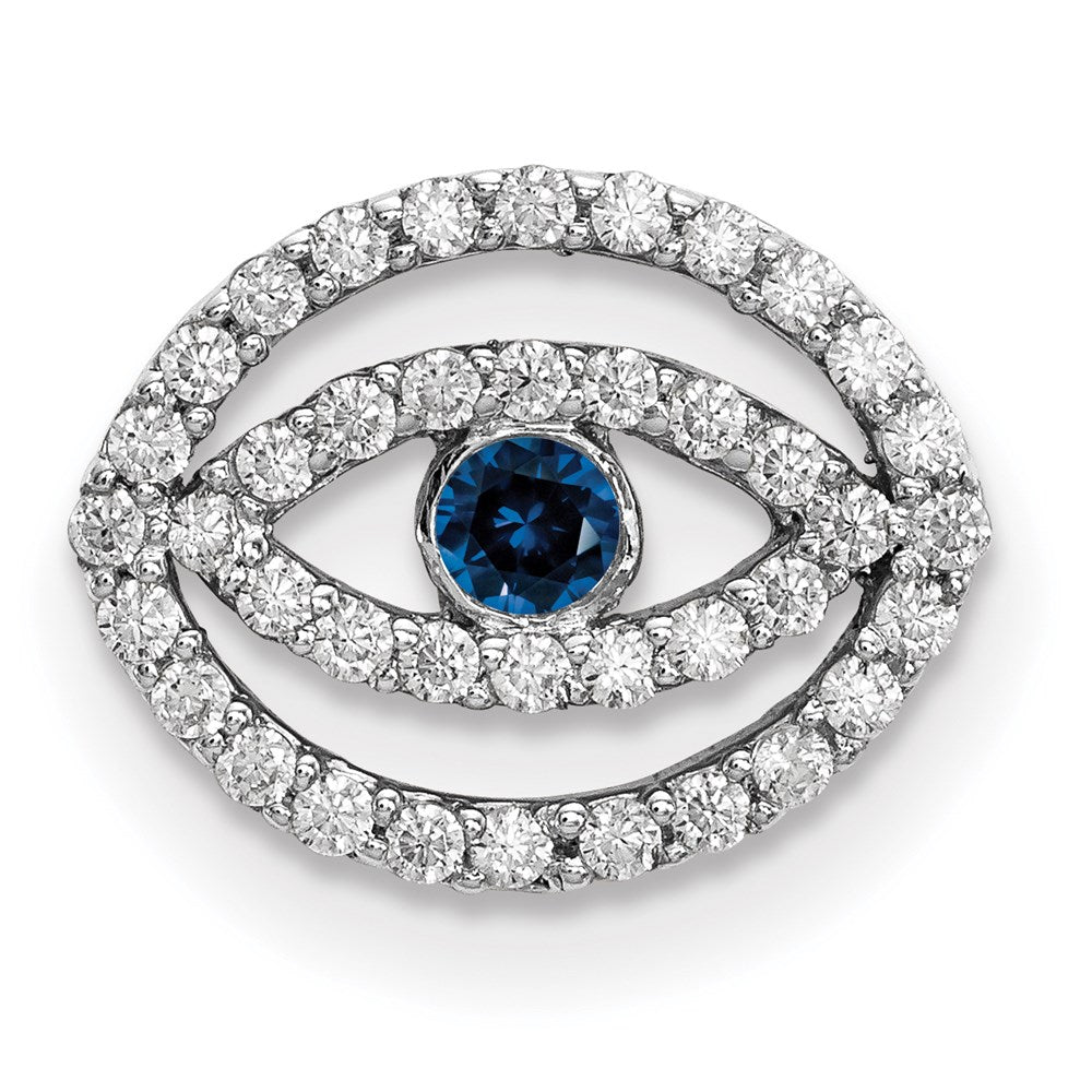 14k White Gold Small Diamond and Sapphire Halo Evil Eye Pendant