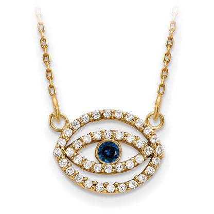 14k yellow gold small real diamond and sapphire gold halo evil eye necklace xp5036s aaa