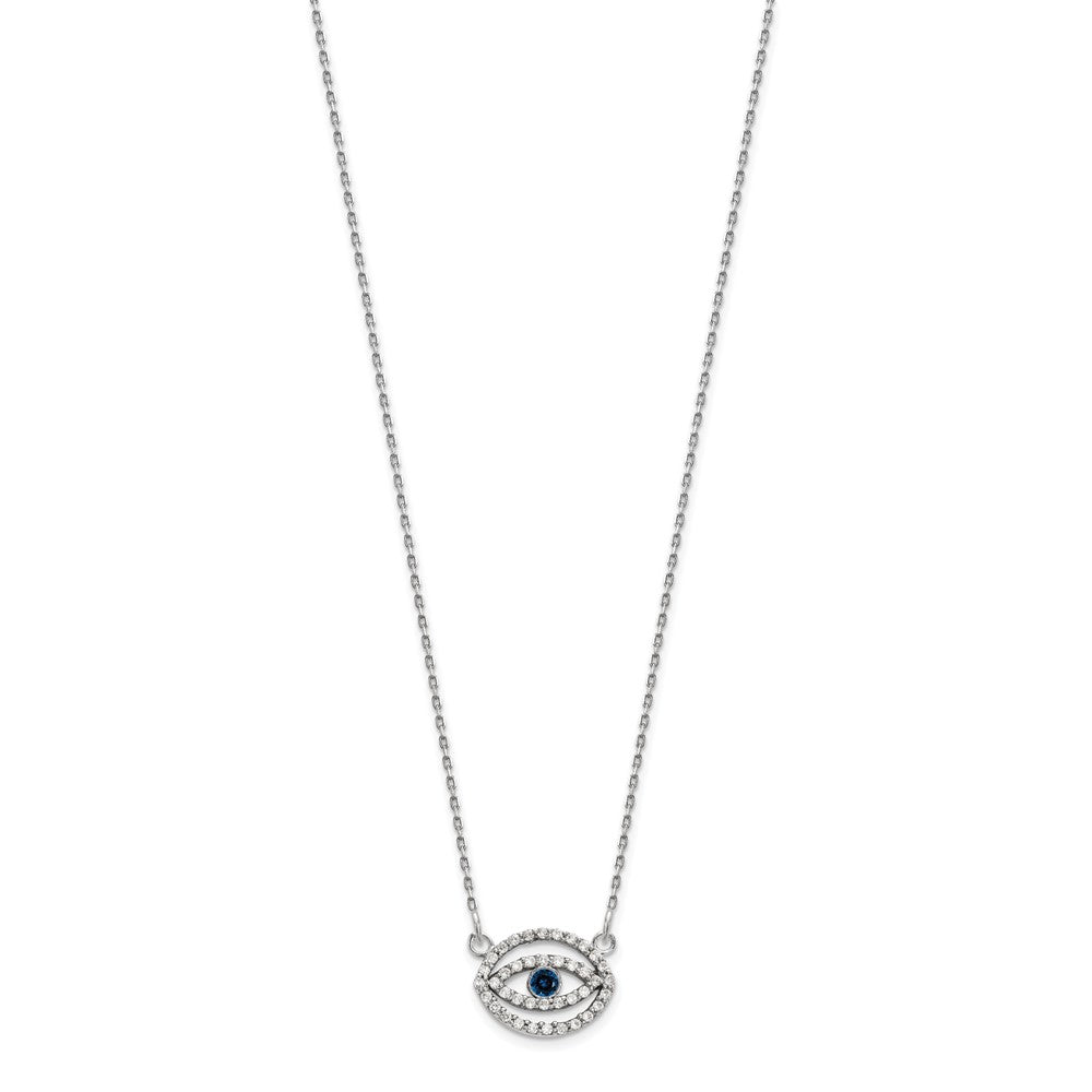 14k White Gold Small Real Diamond and Sapphire Halo Evil Eye Necklace