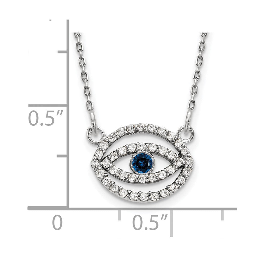 14k white gold small real diamond and sapphire halo evil eye necklace xp5036ws aaa