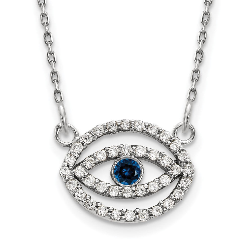 14k white gold small real diamond and sapphire halo evil eye necklace xp5036ws aaa