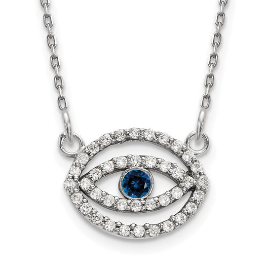 14k white gold small real diamond and sapphire halo evil eye necklace xp5036ws aaa