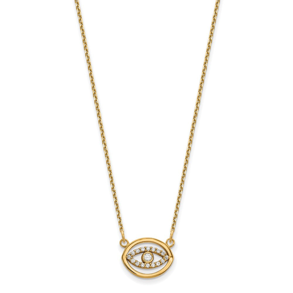 14K Yellow Gold Small Real Diamond Gold Halo Evil Eye Necklace