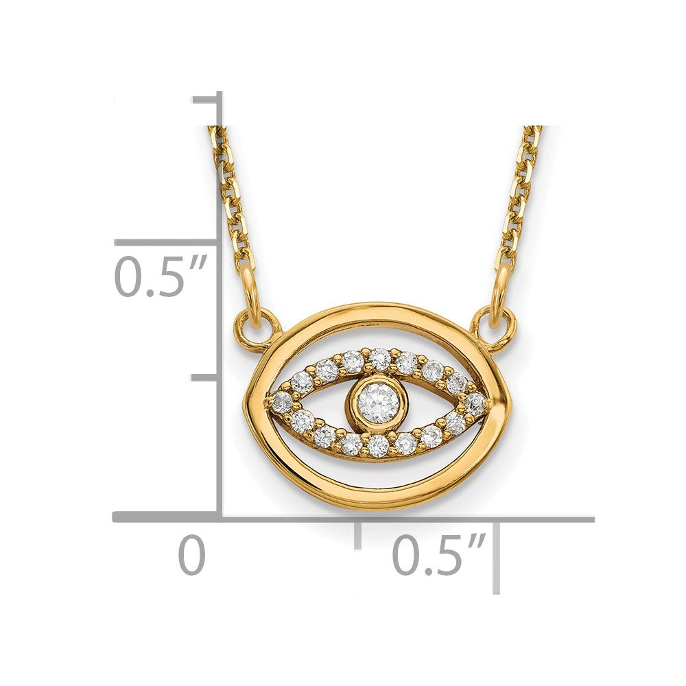 14K Yellow Gold Small Real Diamond Gold Halo Evil Eye Necklace