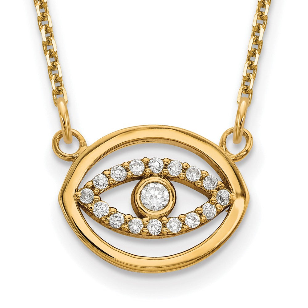 14K Yellow Gold Small Real Diamond Gold Halo Evil Eye Necklace