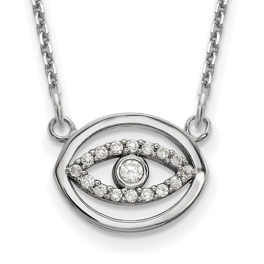 14k White Gold Small Real Diamond Gold Halo Evil Eye Necklace