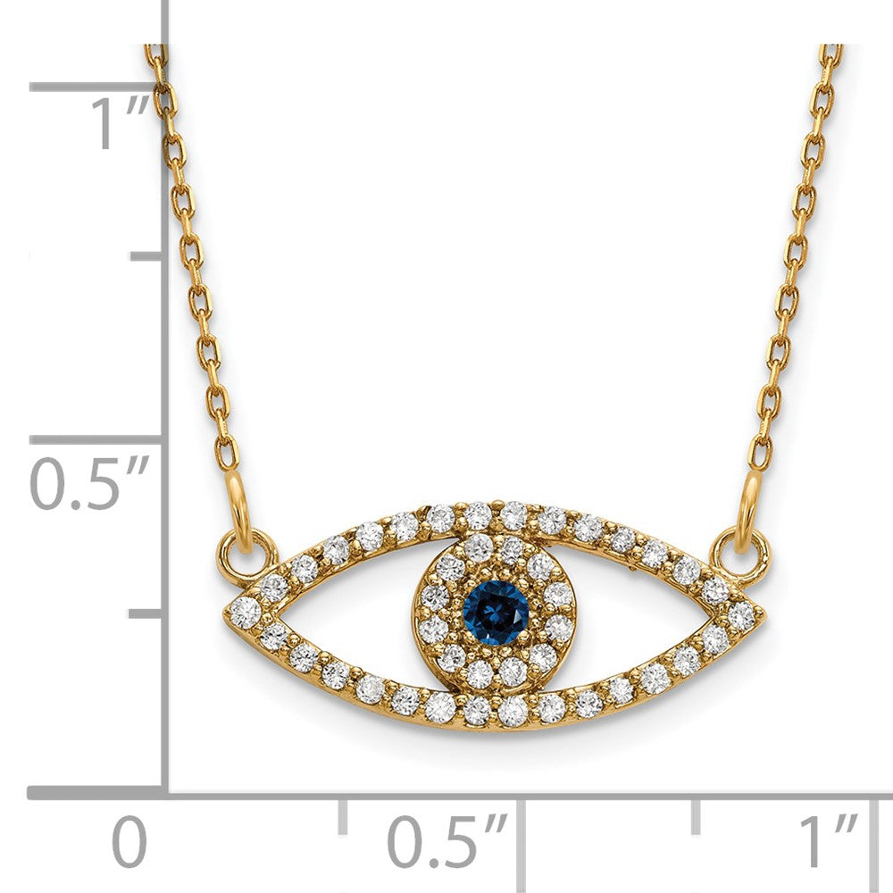 14k yellow gold small real diamond and sapphire evil eye necklace xp5044s vs