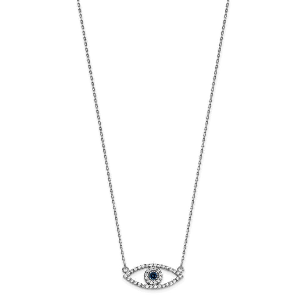 14k White Gold Small Real Diamond and Sapphire Evil Eye Necklace