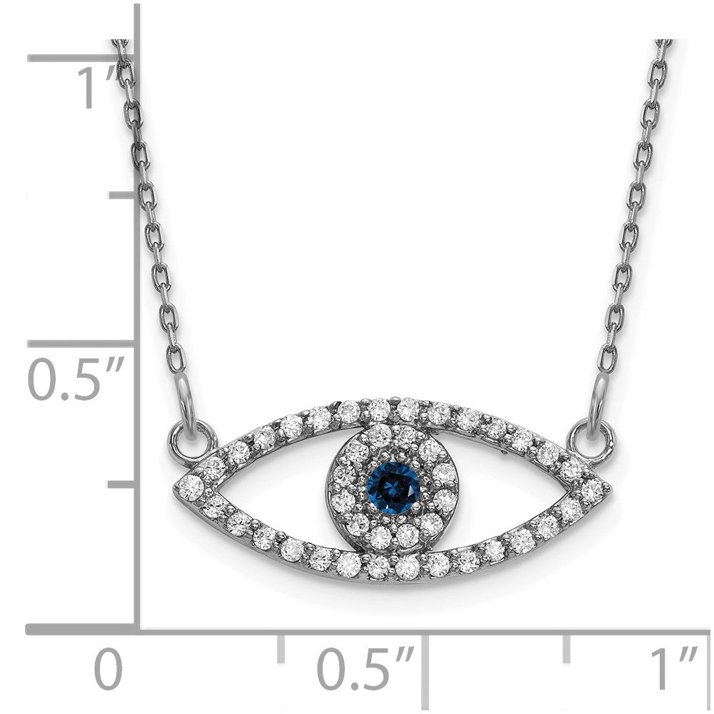 14k White Gold Small Real Diamond and Sapphire Evil Eye Necklace