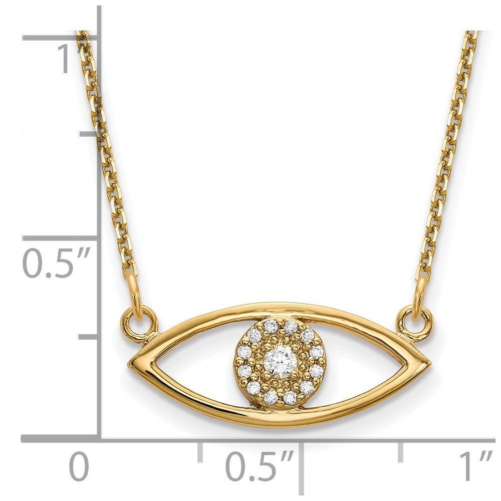 14K Yellow Gold Small Real Diamond Evil Eye Necklace