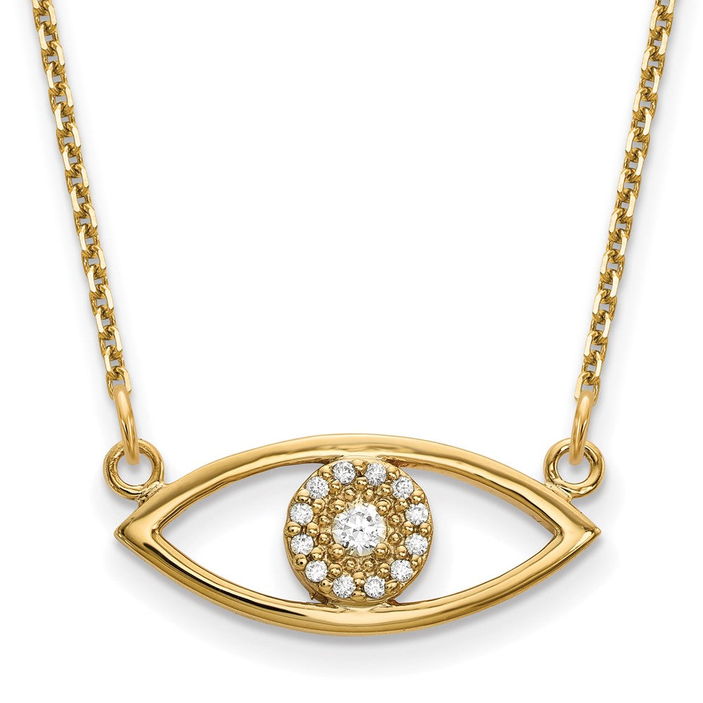 14K Yellow Gold Small Necklace Real Diamond Evil Eye