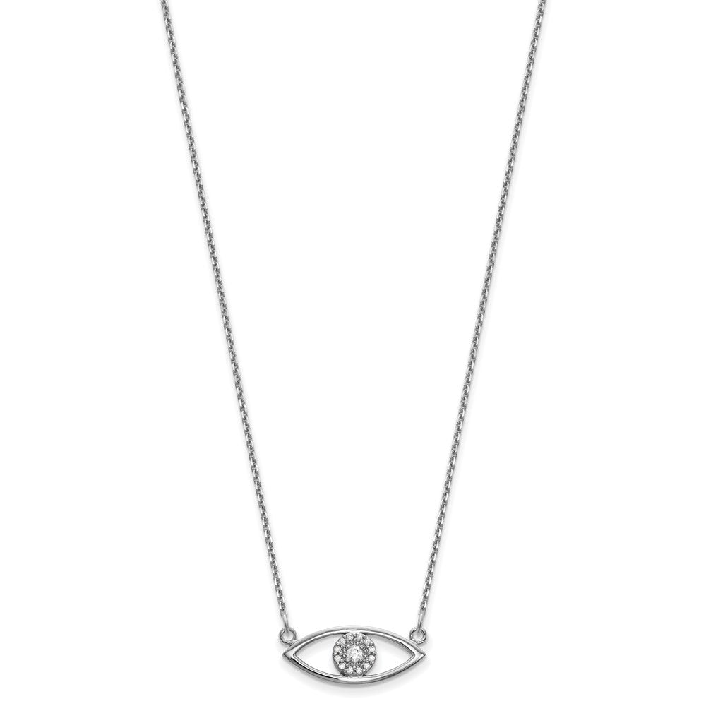 14k White Gold Small Real Diamond Evil Eye Necklace