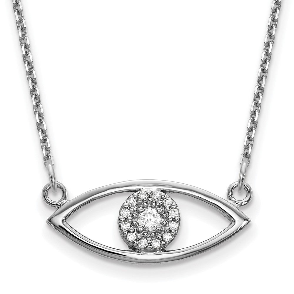 14k White Gold Small Necklace Real Diamond Evil Eye