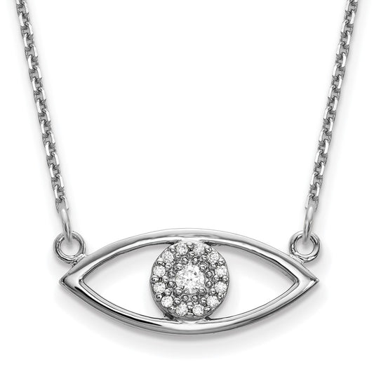 14k White Gold Small Necklace Real Diamond Evil Eye