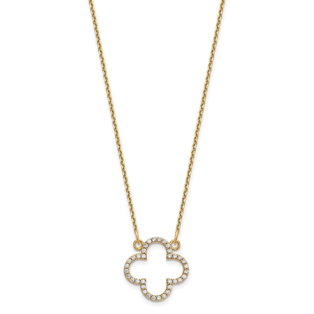 14k yellow gold small real diamond quatrefoil design necklace xp5050aa