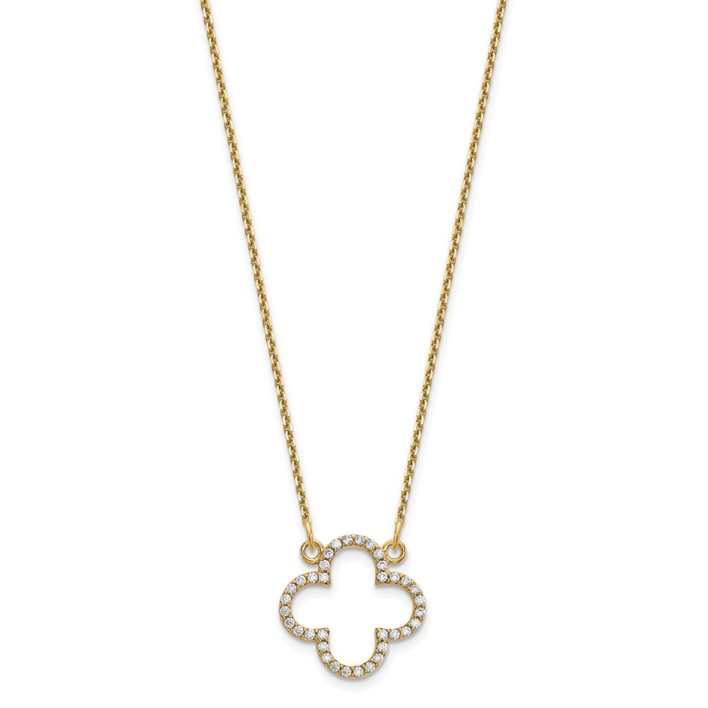 14K Yellow Gold Small Real Diamond Quatrefoil Design Necklace