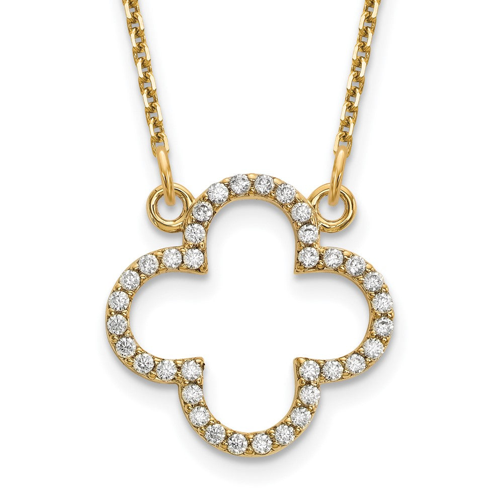 14K Yellow Gold Small Necklace Real Diamond Quatrefoil Design