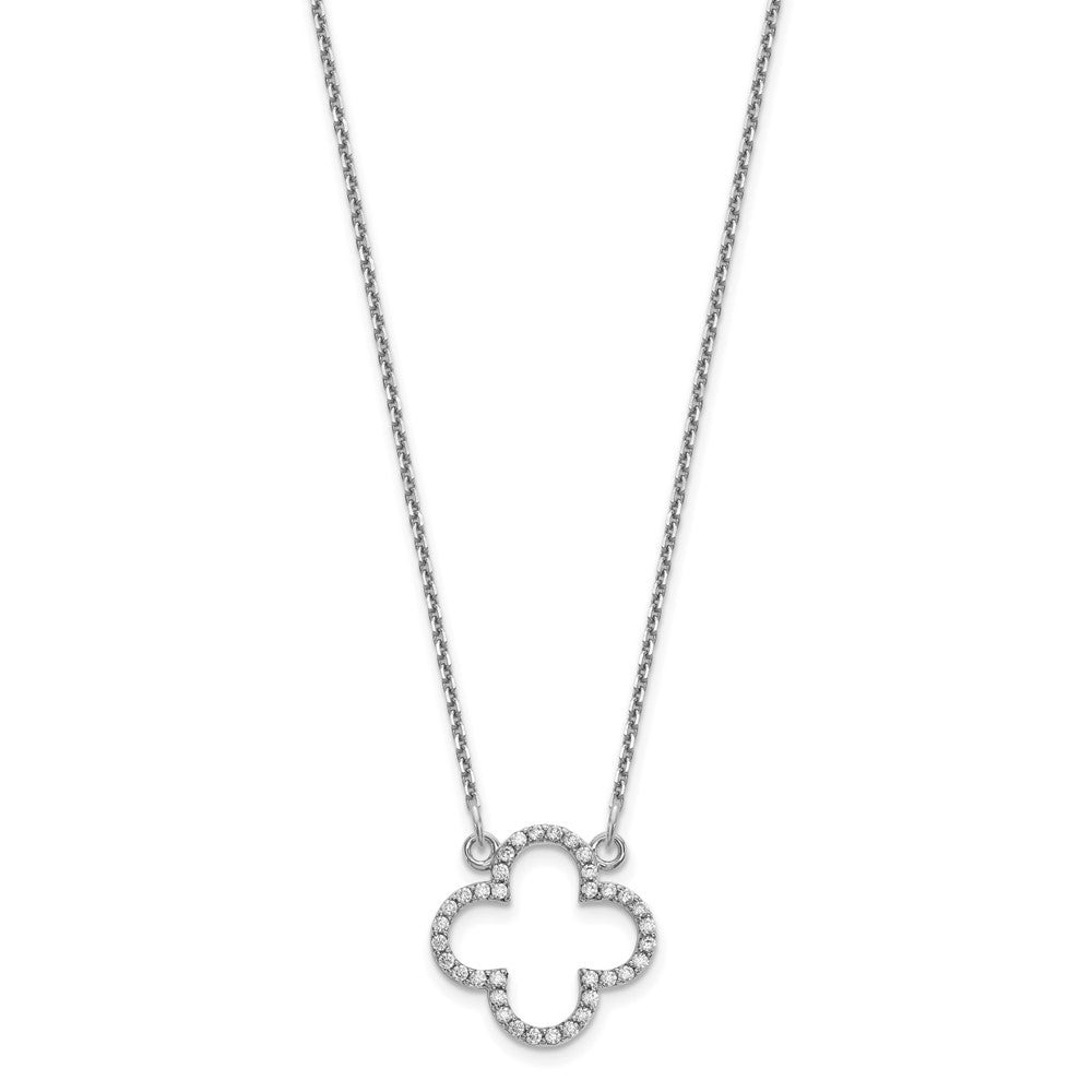 14k White Gold Small Necklace Real Diamond Quatrefoil Design