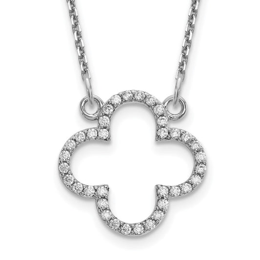 14k White Gold Small Necklace Real Diamond Quatrefoil Design