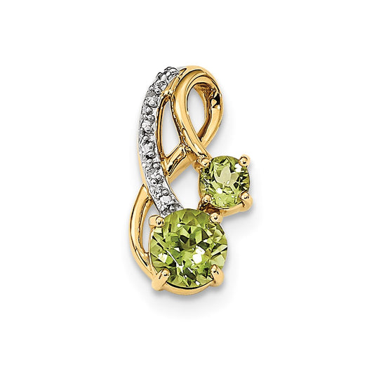 14K Yellow Gold w/ Peridot & Real Diamond Polished Pendant