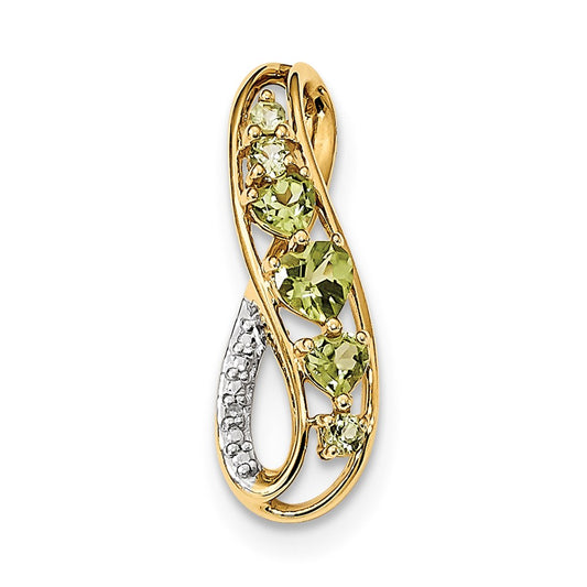 14K Yellow Gold w/ Peridot & Real Diamond Polished Pendant