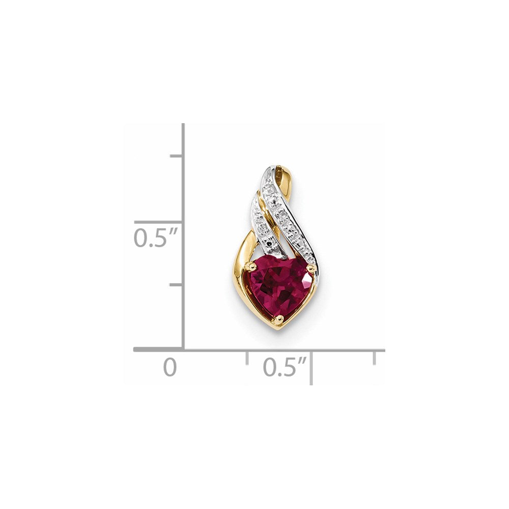 14K Yellow Gold w/ Created Ruby & Real Diamond Polished Heart Pendant