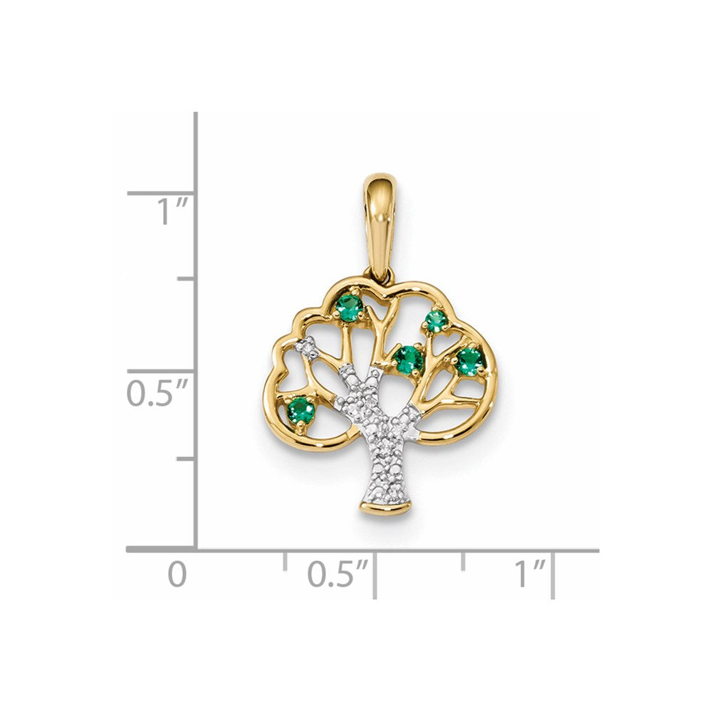 14K Yellow Gold w/ Created Emerald & Real Diamond Polished Pendant