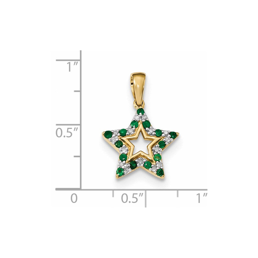 14K Yellow Gold Emerald & Real Diamond Star Pendant