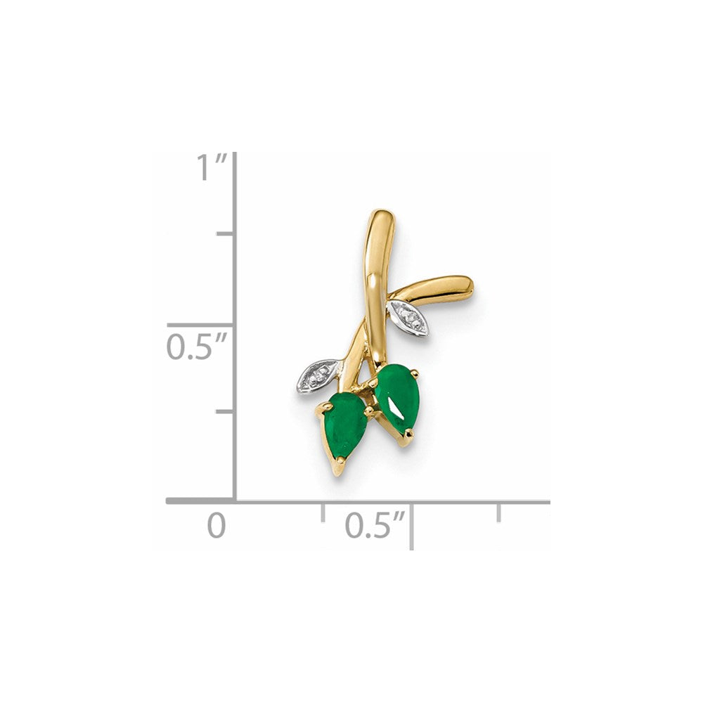 14K Yellow Gold w/ Real Diamond & Emerald Polished Pendant