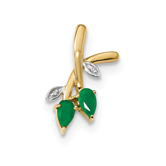 14K Yellow Gold w/ Real Diamond & Emerald Polished Pendant