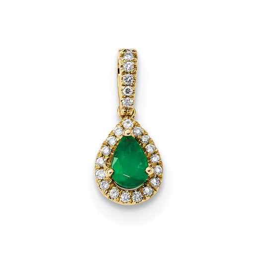 14K Yellow Gold w/ Emerald & Real Diamond Pendant