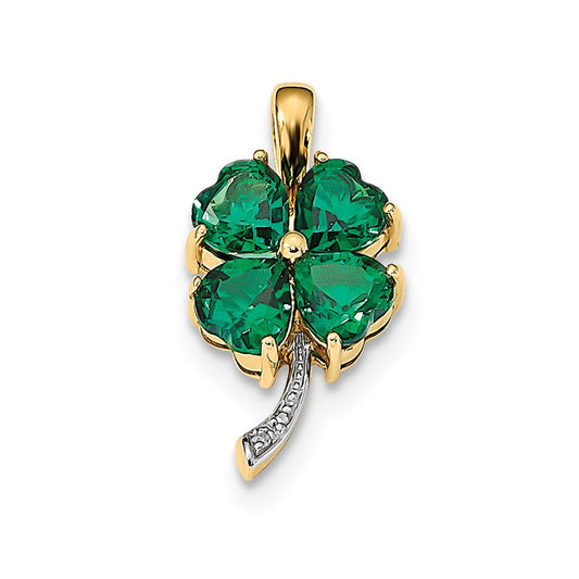 14K Yellow Gold w/ Created Emerald & Real Diamond Polished Pendant