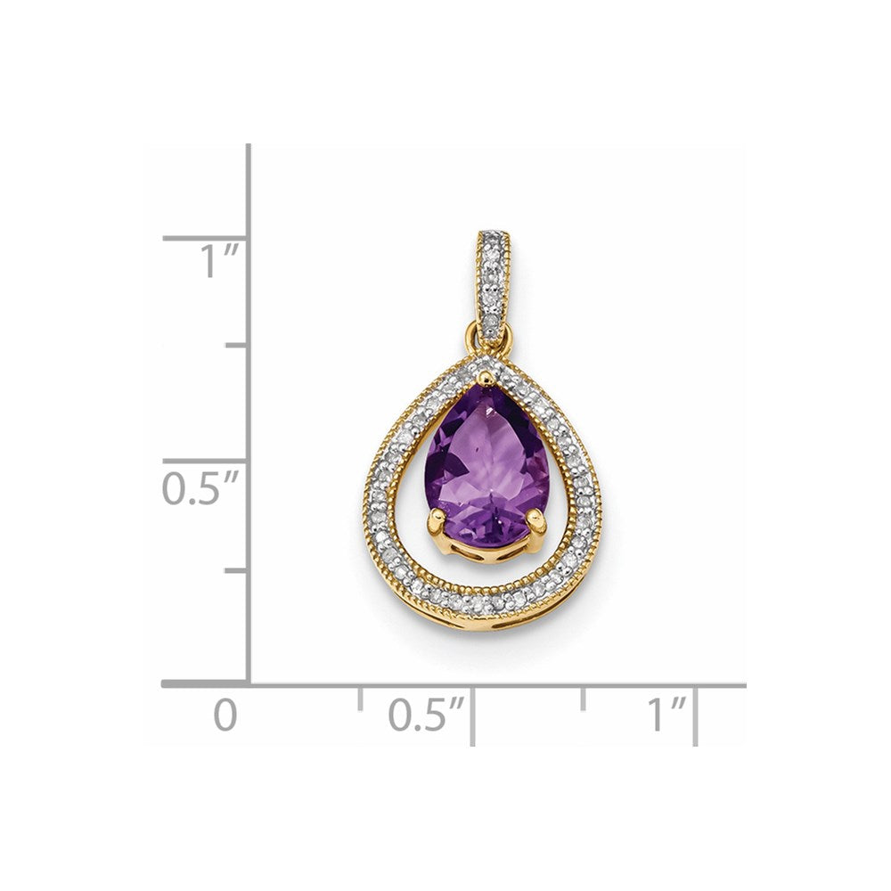 14k Diamond and Amethyst Teardrop Pendant