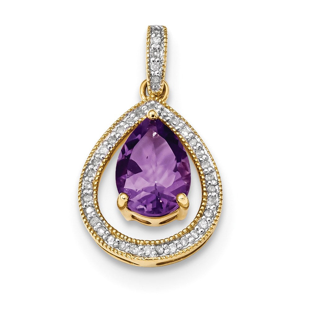 14k Diamond and Amethyst Teardrop Pendant