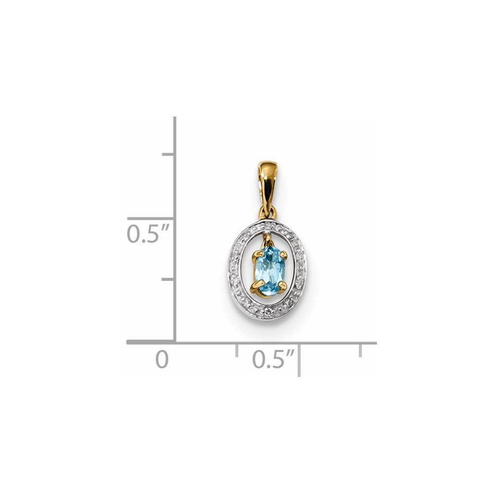 14k Rhodium Diamond and Light Swiss Blue Topaz Pendant