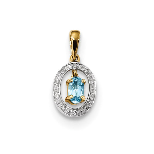 14k Rhodium Diamond and Light Swiss Blue Topaz Pendant