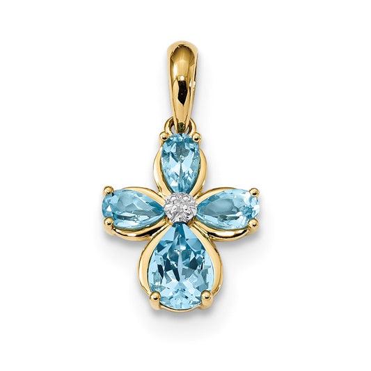 14k L. Swiss Blue Topaz and Diamond Pendant