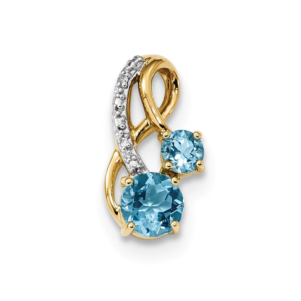 14K Yellow Gold w/ L. Swiss Blue Topaz & Real Diamond Polished Pendant