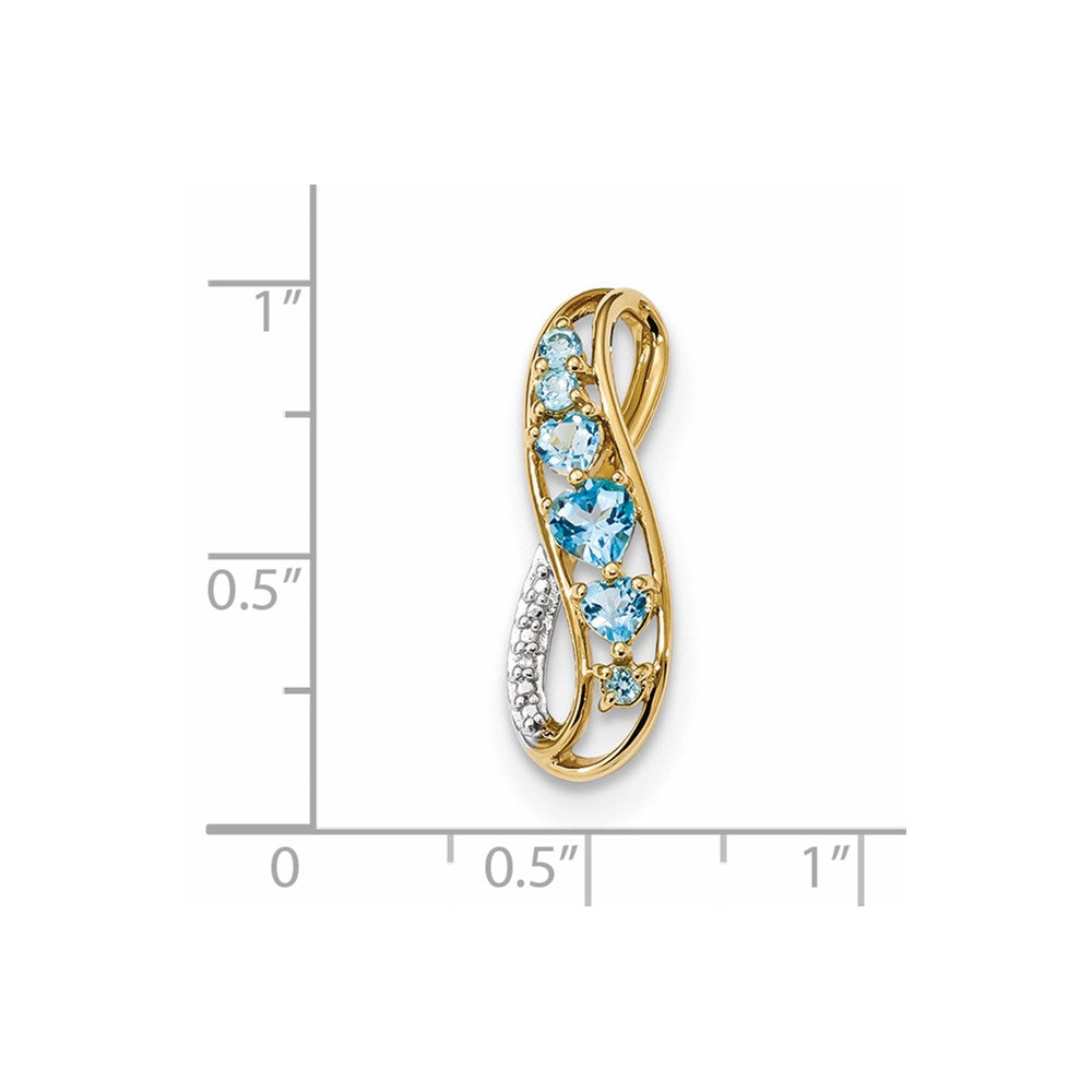 14K Yellow Gold w/ L. Swiss Blue Topaz & Real Diamond Polished Pendant