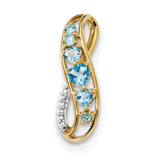 14K Yellow Gold w/ L. Swiss Blue Topaz & Real Diamond Polished Pendant