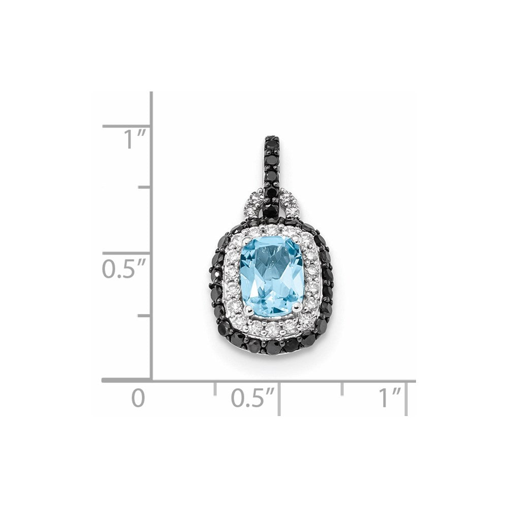 14k White Gold White and Black Diamond with Blue Topaz Oval Pendant