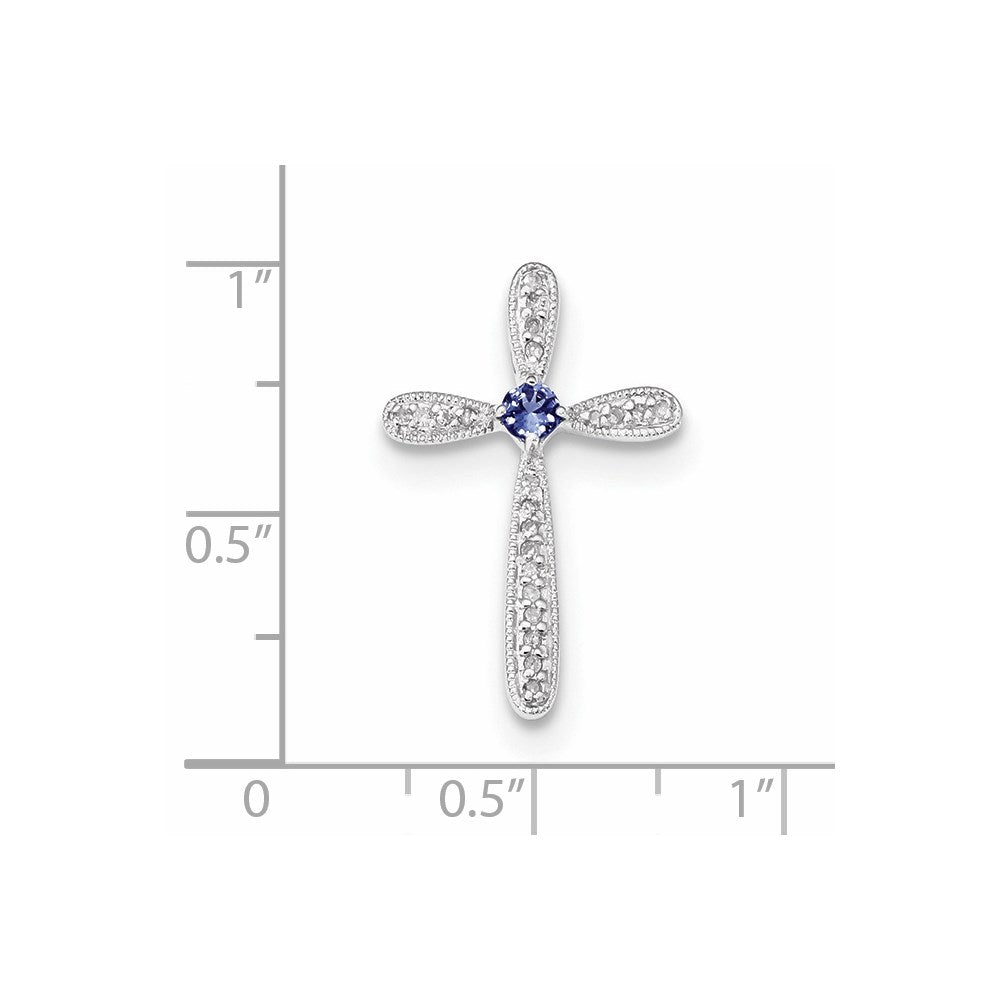 14k White Gold Diamond & Tanzanite Cross Pendant